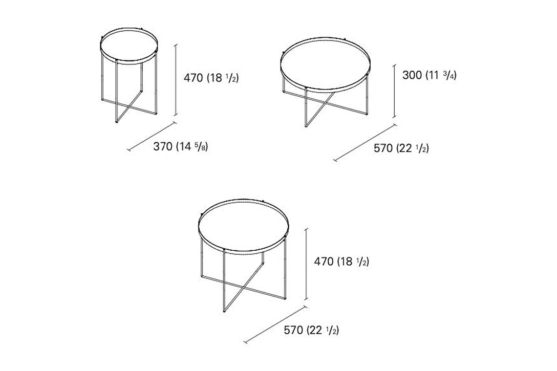 line drawings and dimensions for e15 habibi side tables