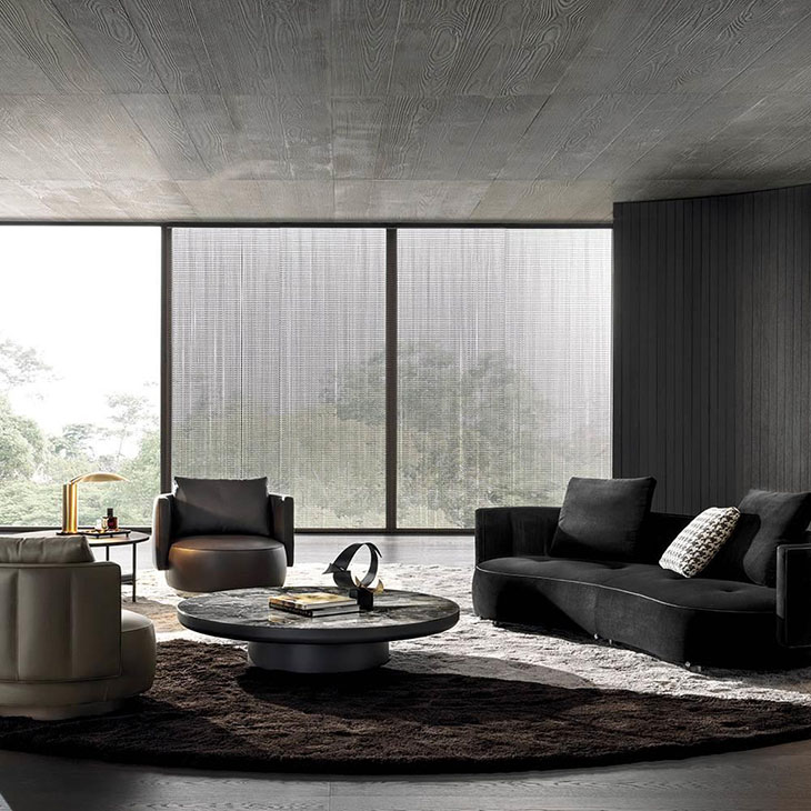 minotti torii bold armchairs and sofa in situ