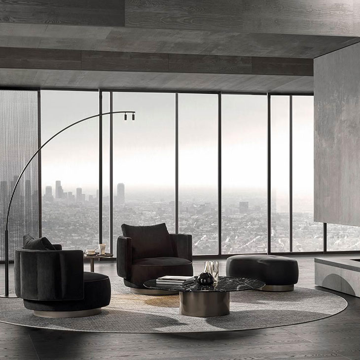 minotti torii bold armchairs in situ