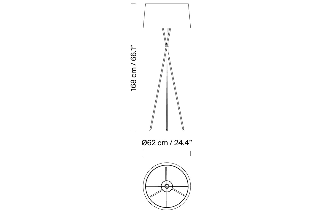 line drawing for a santa & cole tripode floor lamp